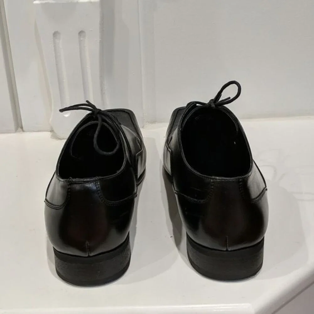 LIKE NEW Steve Madden, Black Leather Dress Shoes, Lace Up, Square Toe, Size 11.5